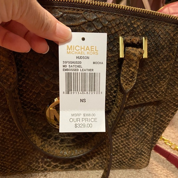 Michael Kors beautiful embossed leather satchel in a mocha color. - Picture 3 of 8